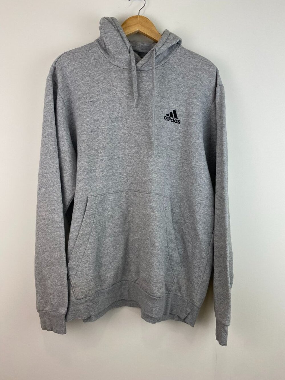 Adidas Classic Gray Fleece Pullover Hoodie Sweatshirt Embroidered Logo